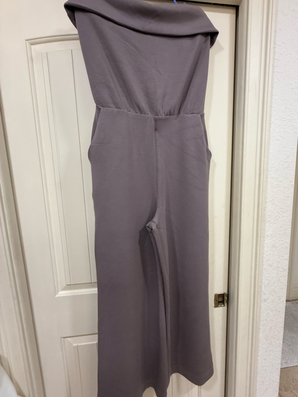 SPANX Off-the-Shoulder Wide-Leg Jumpsuit in Smoke Gray